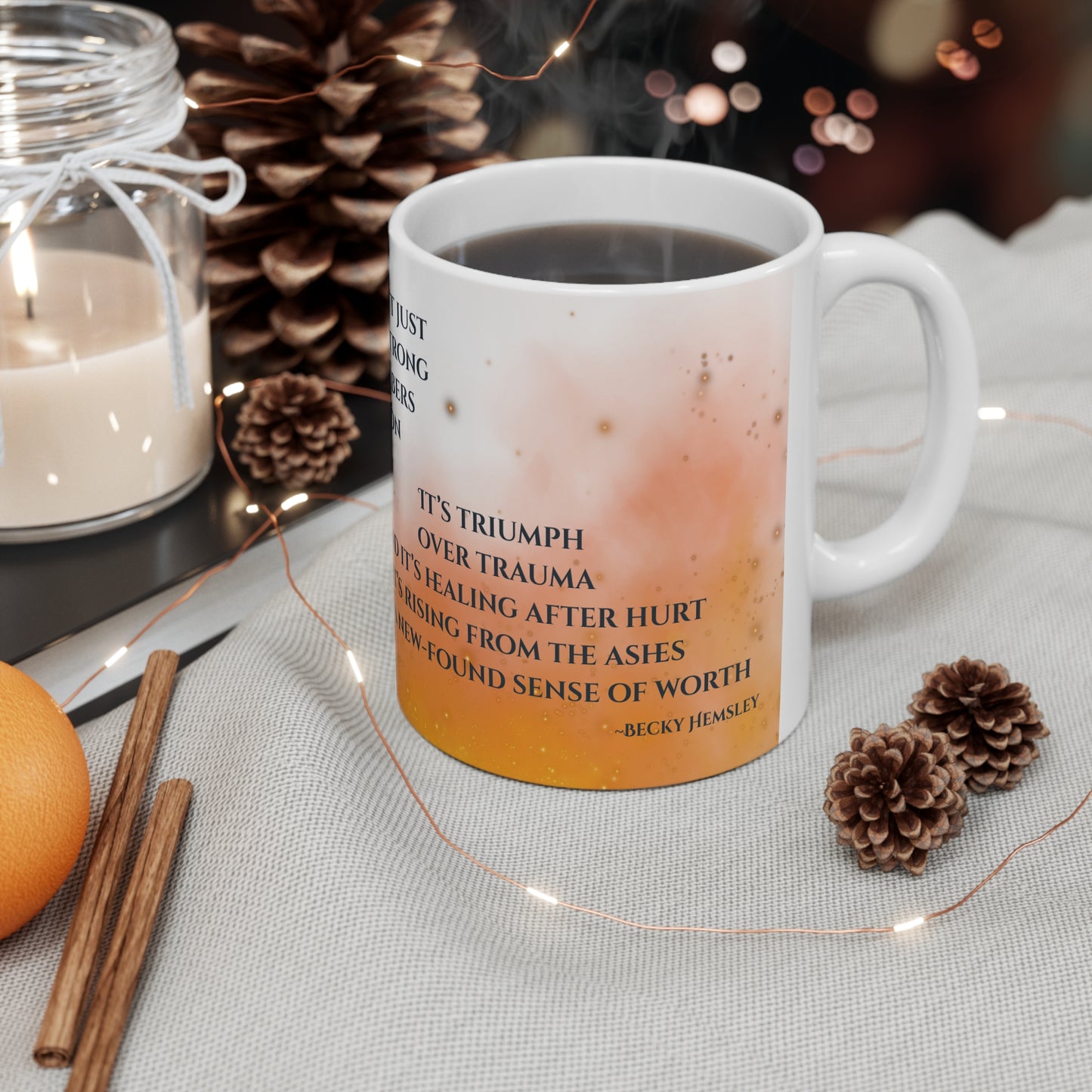 "Rising from the Ashes" Grief Journey Mug orange