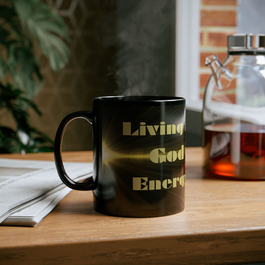 Living in God Energy – Black Mug 11 oz/15oz